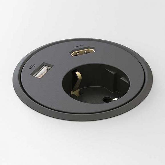 Bordsgenomföring Powerdot med eluttag, HDMI och USB-port 79mm