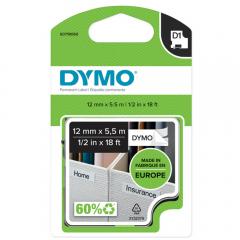  Dymo märk-tejp/band D1, 12mmx7meter svart/vit polyester