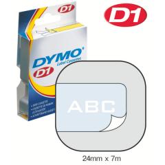  Dymo märk-tejp/band D1, 24mmx7meter vit/klar