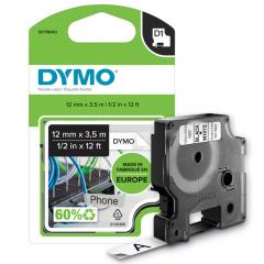  Dymo märk-tejp/band D1, 12mmx3,5 meter svart/vit nylon