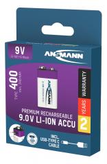  Batteri Ansmann laddbart Lithium 9V Typ 400 (min.340mAh)