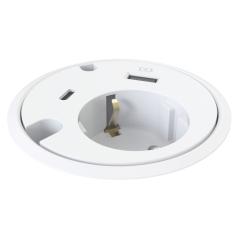  Bordsgenomförning Powerdot 79mm med eluttag, USB, USB-C, 2st kabelhål vit