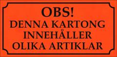  Etikett "OBS! Denna kartong innehåller olika artiklar" röd 50x100mm