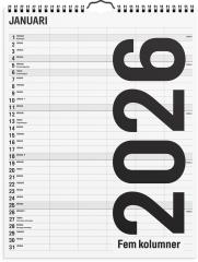  Familjekalender 2026 Black and white 5 kolumner