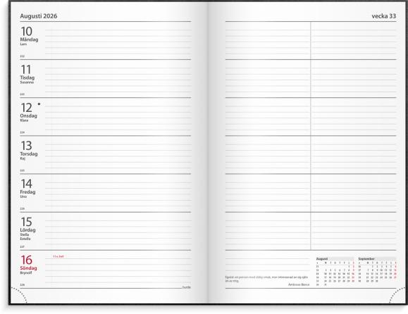  Kalender 2026 Kontorskalender svart konstläder