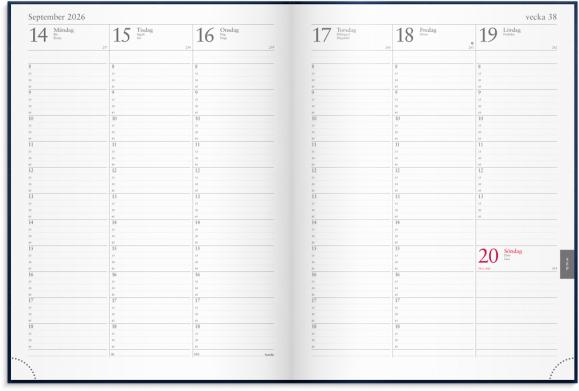  Kalender 2026 Veckojournal blått konstläder