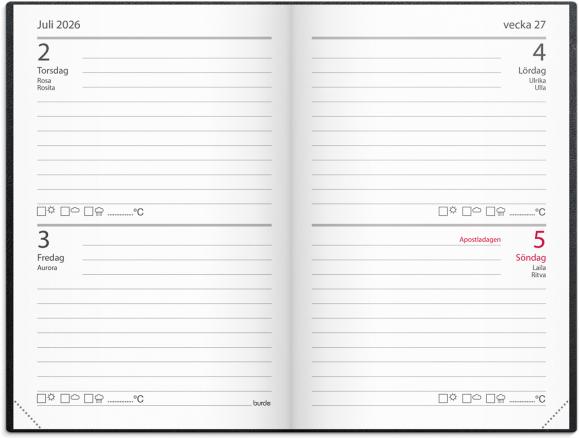  Kalender 2026 Stora Fick svart konstläder