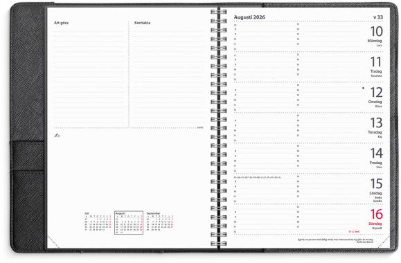 Kalender 2026 Diplomat svart konstläder Tora