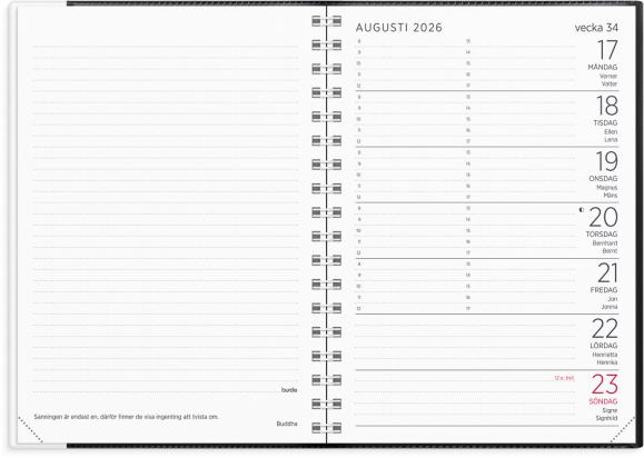  Kalender 2026 Liten Veckokalender svart plast