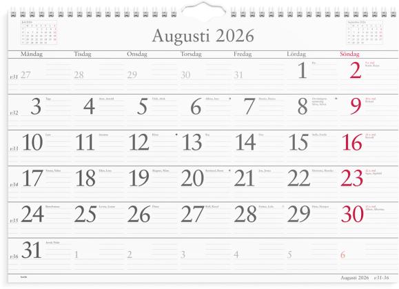  Väggkalender 2026 Månadskalendern