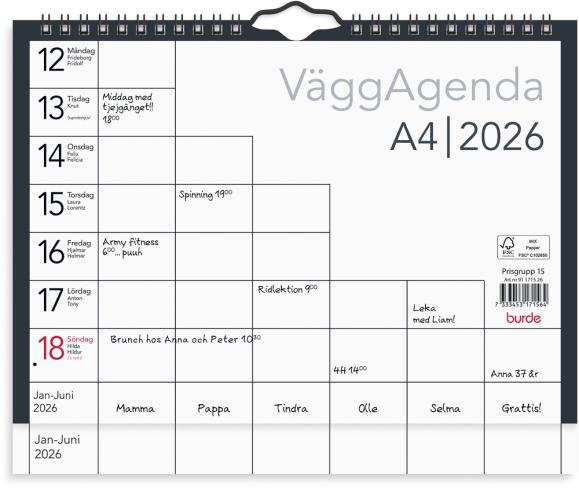  Väggkalender 2026 Väggagenda A4