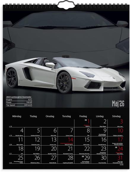  Väggkalender 2026 Bilar