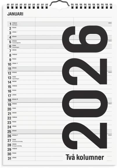  Familjekalender 2026 Black and white 2 kolumner