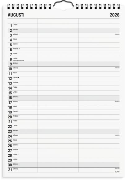  Familjekalender 2026 Black and white 2 kolumner