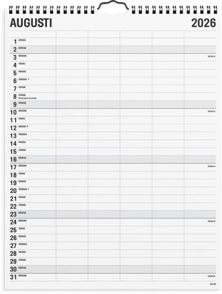 Familjekalender 2026 Black and white 5 kolumner