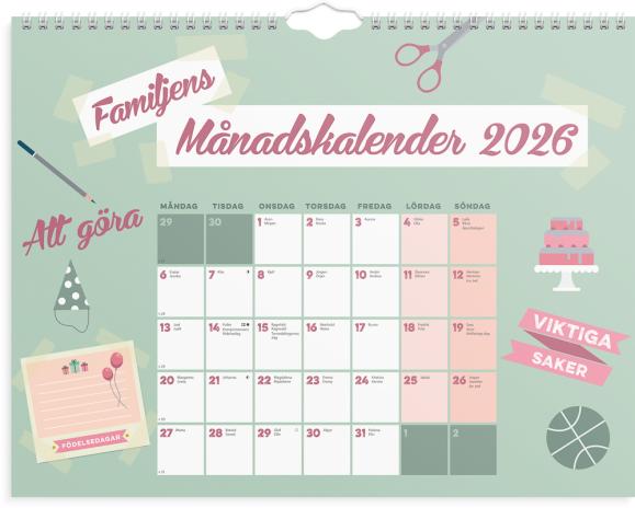  Familjekalender 2026 Familjens månadskalender