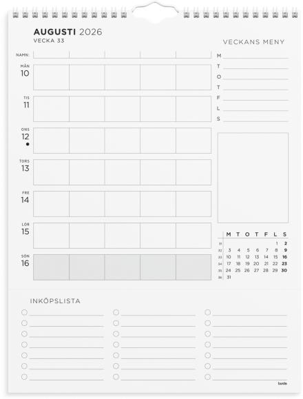  Familjekalender 2026 Familjens veckoplanering