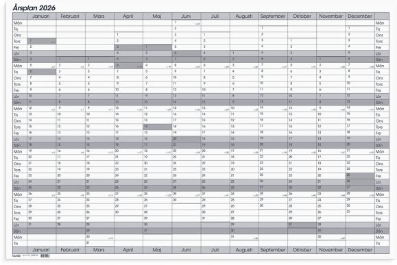  Kalender 2026 Årsplan whiteboard