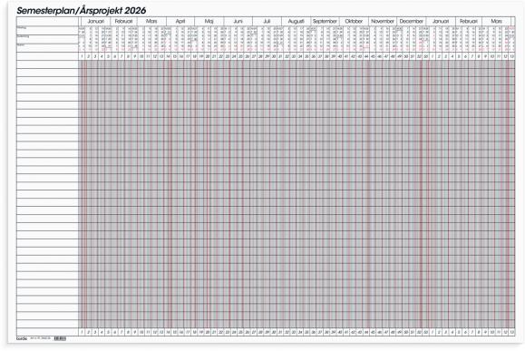  Kalender 2026 Semesterplan/Årsprojekt whiteboard
