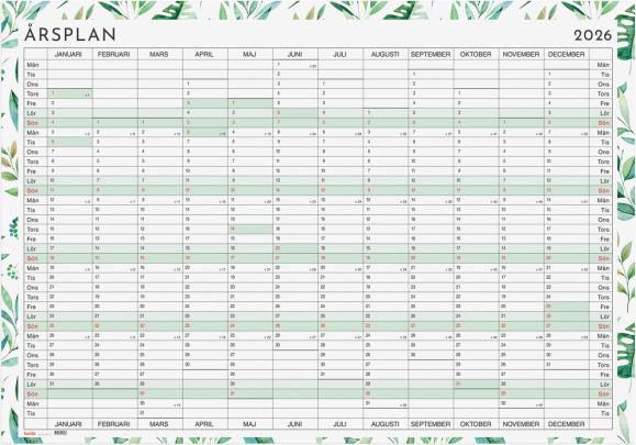  Kalender 2026 Årsplanering whiteboard