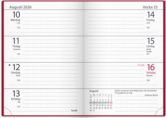  Kalender 2026 Lilla Fickdagboken rött konstläder