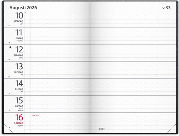  Kalender 2026 Fickagenda svart konstläder