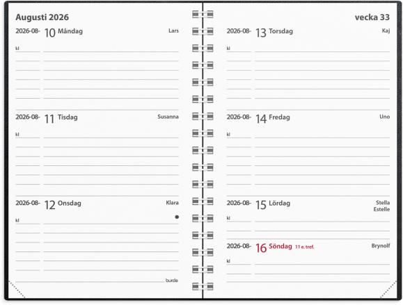  Kalender 2026 Leader svart konstläder spiralb