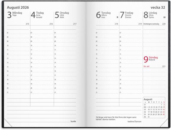  Kalender 2026 Prestige svart konstläder inb