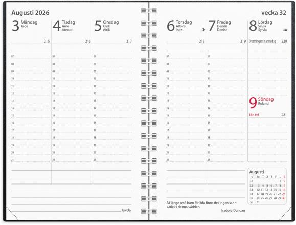  Kalender 2026 Prestige svart konstläder spiralb