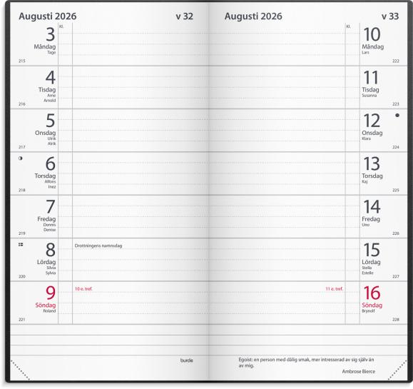  Kalender 2026 Plano svart plast