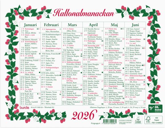  Väggkalender 2026 Lilla Hallonalmanackan