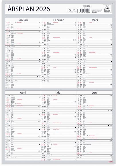  Väggkalender 2026 Årsplan