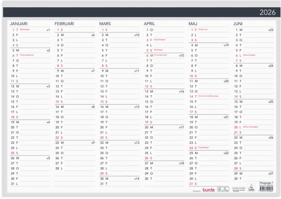  Väggkalender 2026 Väggblad Elegant 420x297mm