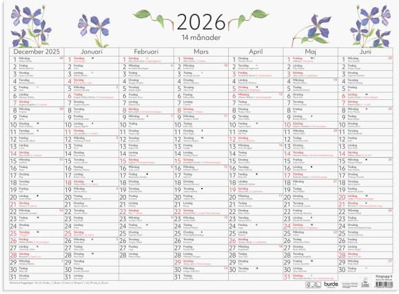  Väggkalender 2026 14-månaders väggblad