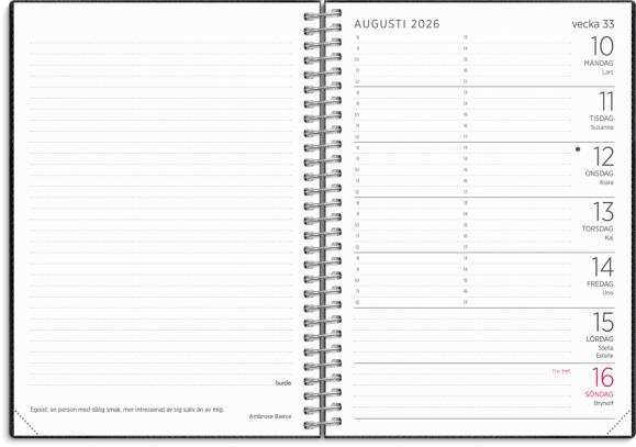  Kalender 2026 Liten Veckokalender Twist svart
