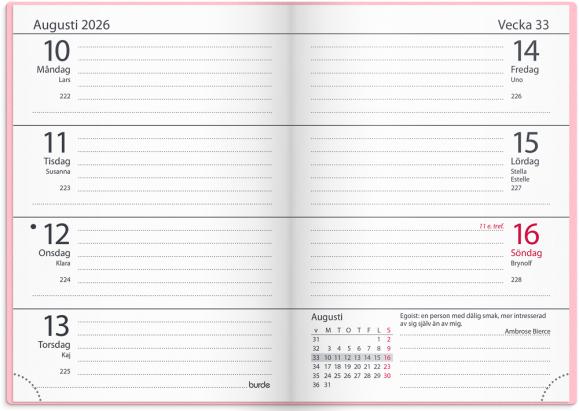  Kalender 2026 Lilla Fickdagboken Vega rosa