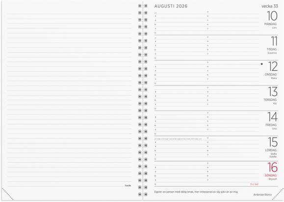  Kalender 2026 Stor Veckokalender svart konstläder