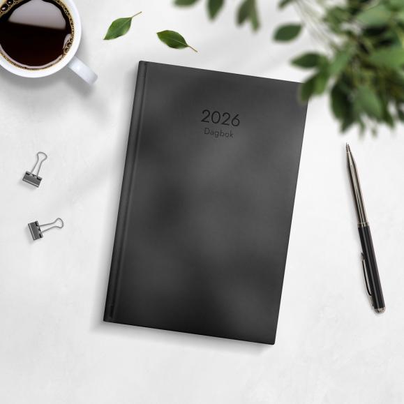  Kalender 2026 Dagbok svart konstläder