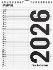  Familjekalender 2026 Black and white 5 kolumner
