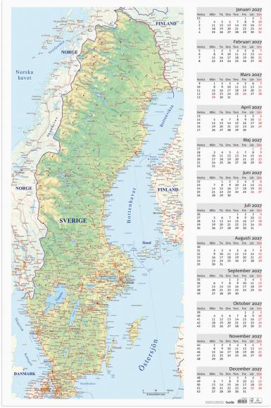  Väggblad 2027 Sverigekarta