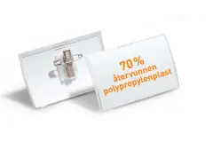  Namnskylt med clips + nål (HxB); 40x75mm