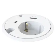  Bordsgenomförning Powerdot 79mm med eluttag, USB, USB-C, 2st kabelhål vit