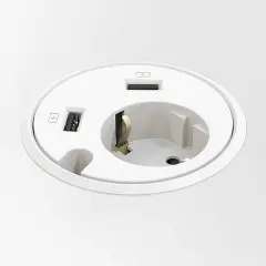  Bordsgenomf&ouml;ring Powerdot med eluttag och 2xUSB-laddare 79mm vit
