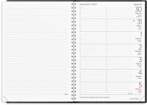  Stor Veckokalender 2027 svart konstläder