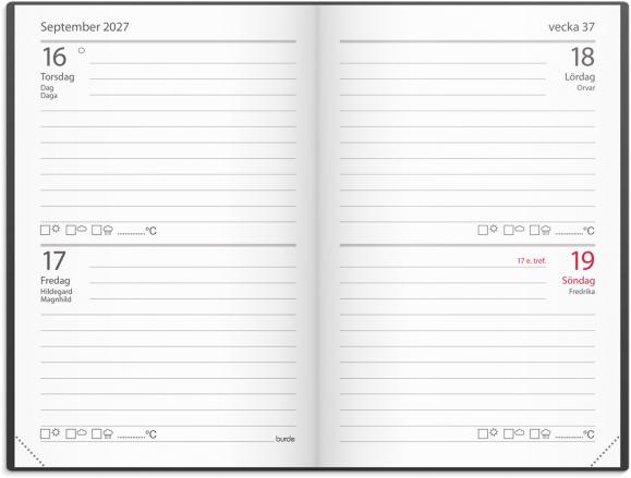  Kalender Stora Fick 2027 svart konstläder