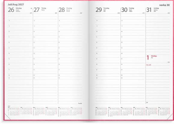  Kalender 2027 Weekly A5 rosa konstläder