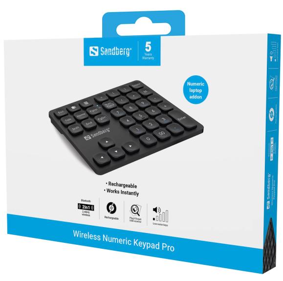  Numerisk Keypad trådlös svart