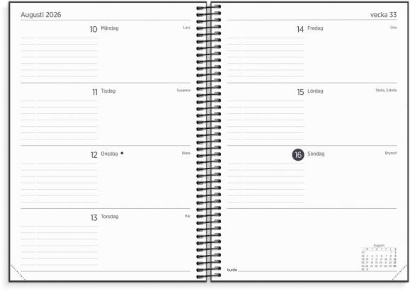  Kalender 2026 Organizer & Notes svart