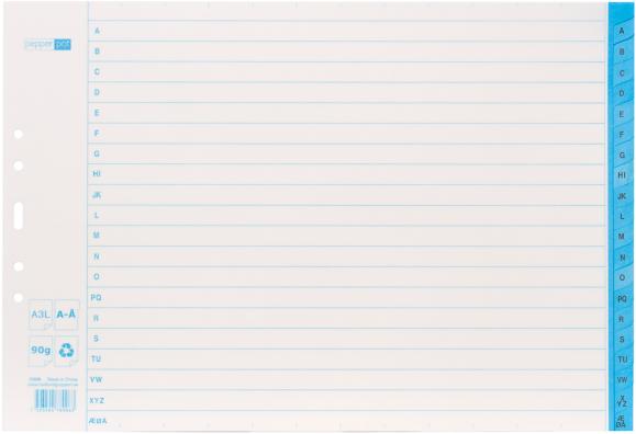  Pappersregister Jopa A3L, A-Ö vit med blå flikar