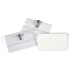  Namnskylt med clips + nål (HxB); 57x90mm